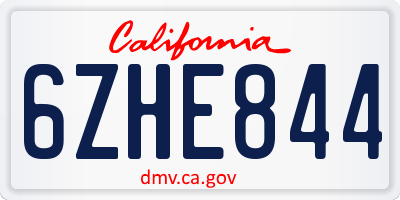 CA license plate 6ZHE844