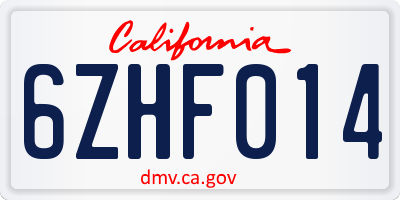 CA license plate 6ZHF014