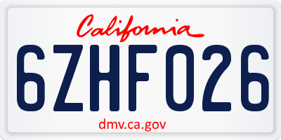 CA license plate 6ZHF026