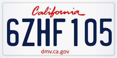 CA license plate 6ZHF105