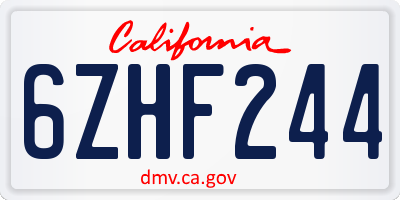 CA license plate 6ZHF244