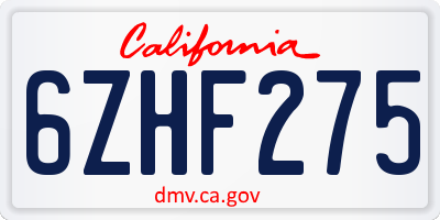 CA license plate 6ZHF275