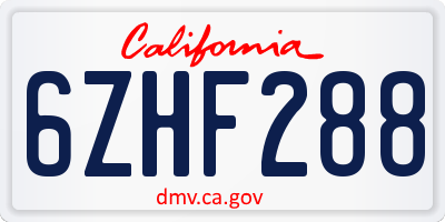 CA license plate 6ZHF288