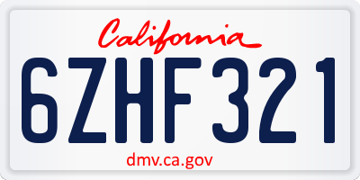 CA license plate 6ZHF321