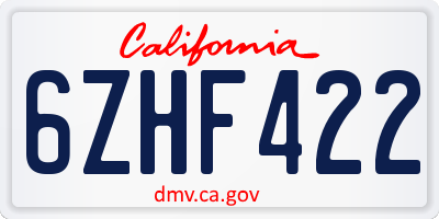 CA license plate 6ZHF422