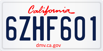 CA license plate 6ZHF601