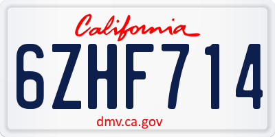 CA license plate 6ZHF714