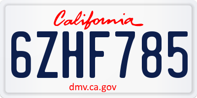 CA license plate 6ZHF785