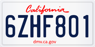 CA license plate 6ZHF801