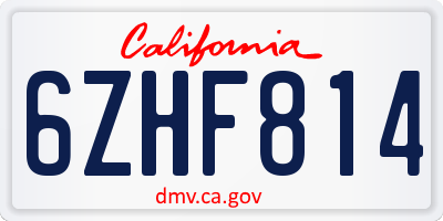 CA license plate 6ZHF814