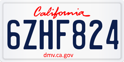 CA license plate 6ZHF824