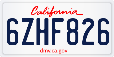 CA license plate 6ZHF826