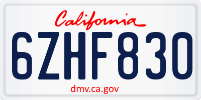 CA license plate 6ZHF830