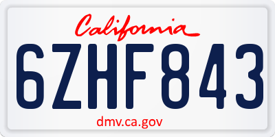 CA license plate 6ZHF843