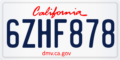 CA license plate 6ZHF878