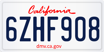 CA license plate 6ZHF908