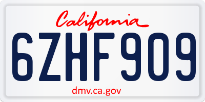 CA license plate 6ZHF909