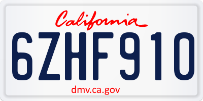 CA license plate 6ZHF910