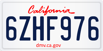 CA license plate 6ZHF976