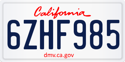 CA license plate 6ZHF985