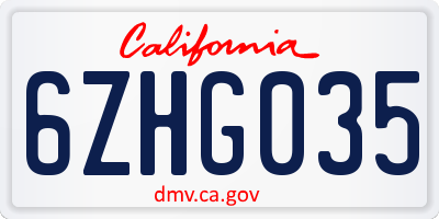 CA license plate 6ZHG035