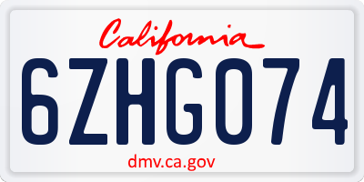 CA license plate 6ZHG074