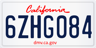 CA license plate 6ZHG084