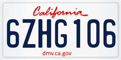 CA license plate 6ZHG106