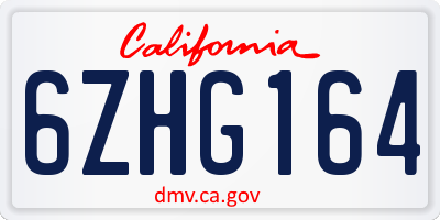 CA license plate 6ZHG164
