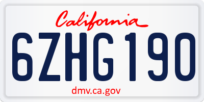 CA license plate 6ZHG190