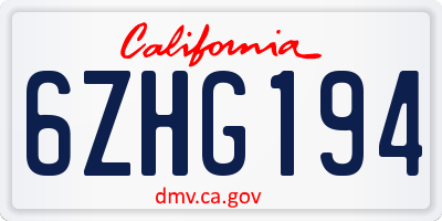 CA license plate 6ZHG194