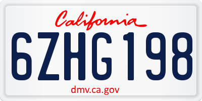 CA license plate 6ZHG198
