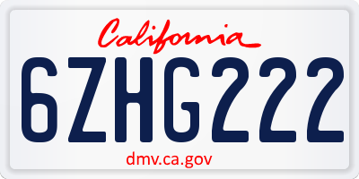 CA license plate 6ZHG222