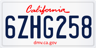 CA license plate 6ZHG258
