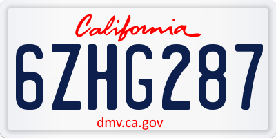 CA license plate 6ZHG287