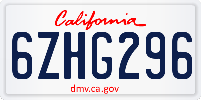 CA license plate 6ZHG296