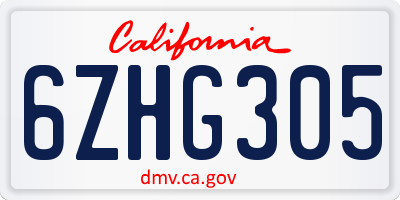 CA license plate 6ZHG305