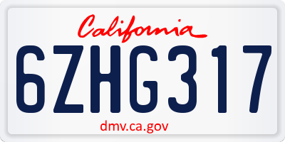 CA license plate 6ZHG317