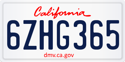 CA license plate 6ZHG365