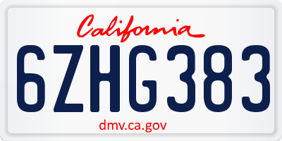 CA license plate 6ZHG383