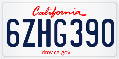 CA license plate 6ZHG390
