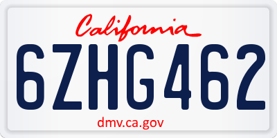 CA license plate 6ZHG462
