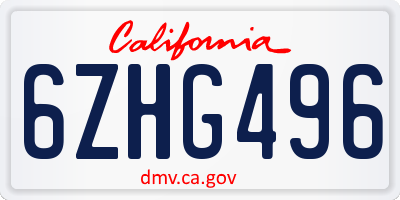 CA license plate 6ZHG496