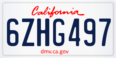 CA license plate 6ZHG497