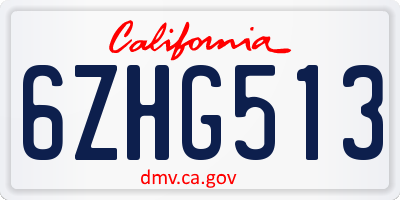 CA license plate 6ZHG513