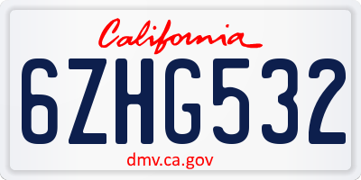 CA license plate 6ZHG532