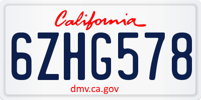 CA license plate 6ZHG578
