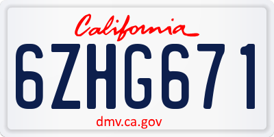CA license plate 6ZHG671