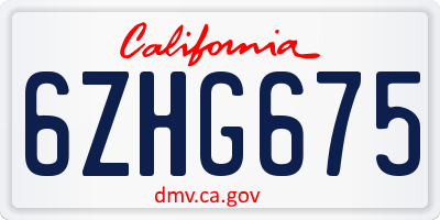 CA license plate 6ZHG675