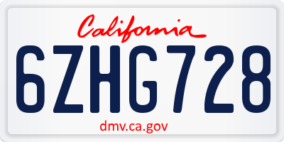 CA license plate 6ZHG728